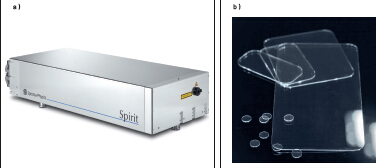 圖1：Spirit 1040-IMC 激光器（a）具備高重復(fù)率的工業(yè)飛秒激光器，平均功率高達(dá)16瓦，是進(jìn)行 ClearShape加工（b）的理想之選。